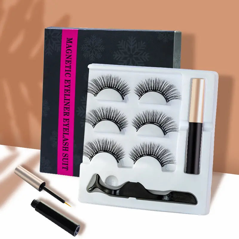 Magnetic Eyelash Kit with Eyeliner and Tweezer (3 Pairs) - Lashva